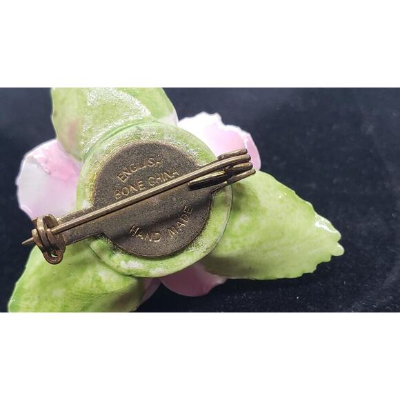 Vintage English Bone China Pink Rose Flower Brooch Pin Handmade Porcelain 3d - Picture 2 of 9
